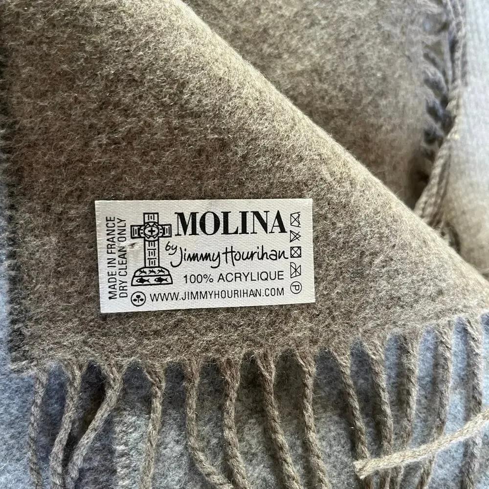Molina by Jimmy Hourihan Shawl Grey Blue Brown Wrap Poncho Cape Fringe Layered